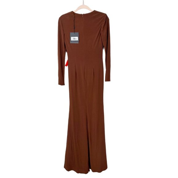 NWT Mac Duggal Long Sleeve Keyhole Draped Gown Chocolate 0 #8294 - Picture 5 of 8
